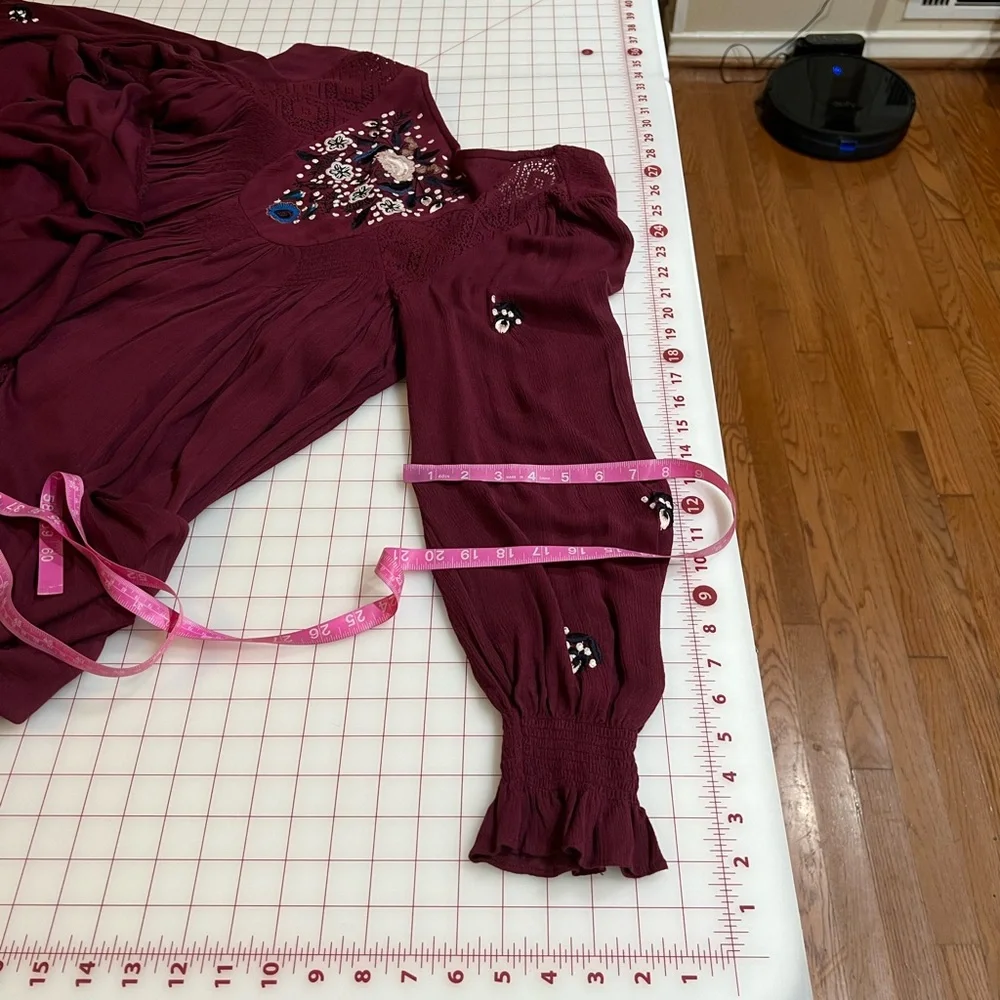 Free People size Small burgundy purple flowy embroidered boho flowy dress
